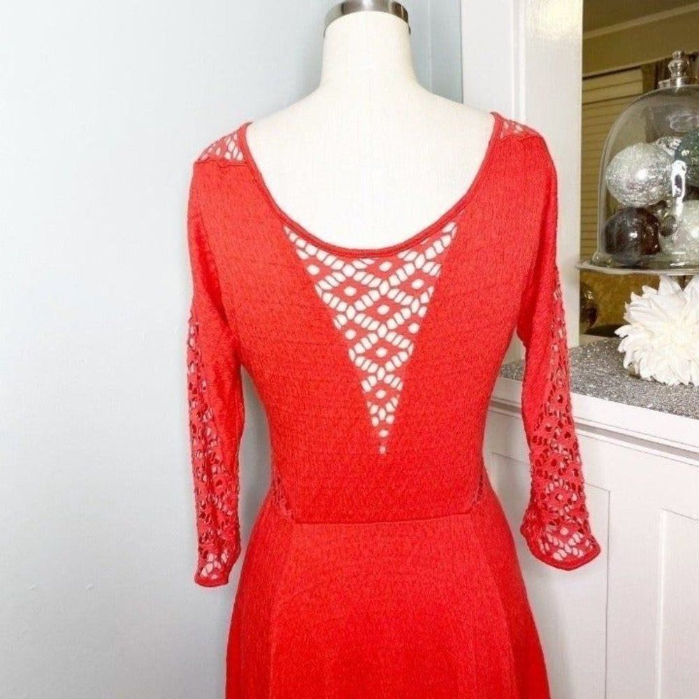 Free People Red Cut Out Lace Fit and Flare Dress - Picture 5 of 9